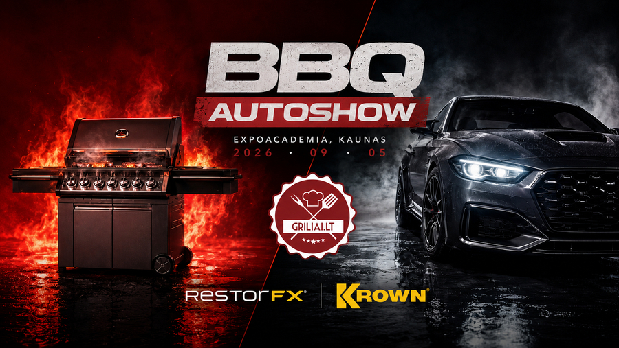 Griliai.lt BBQ - Ugnies, skonio ir grilio meistrų šou Krown Kaunas Autoshow 2026 Rugsėjo 5 d. (EXPOACADEMIA)